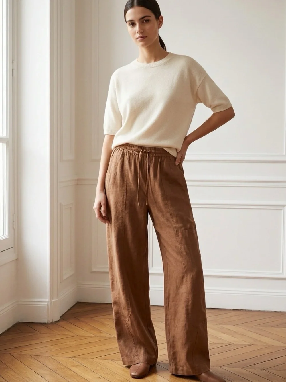 Banana Republic Wide-Leg Linen Pants in Brown